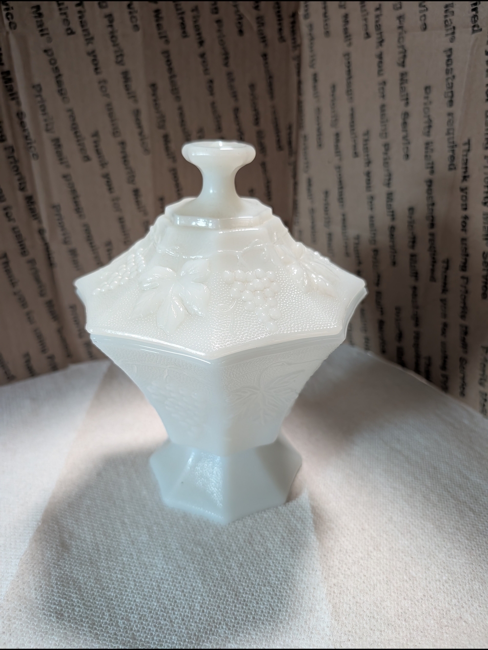 Milk Glass Decorative Covered Candy Dish - White
